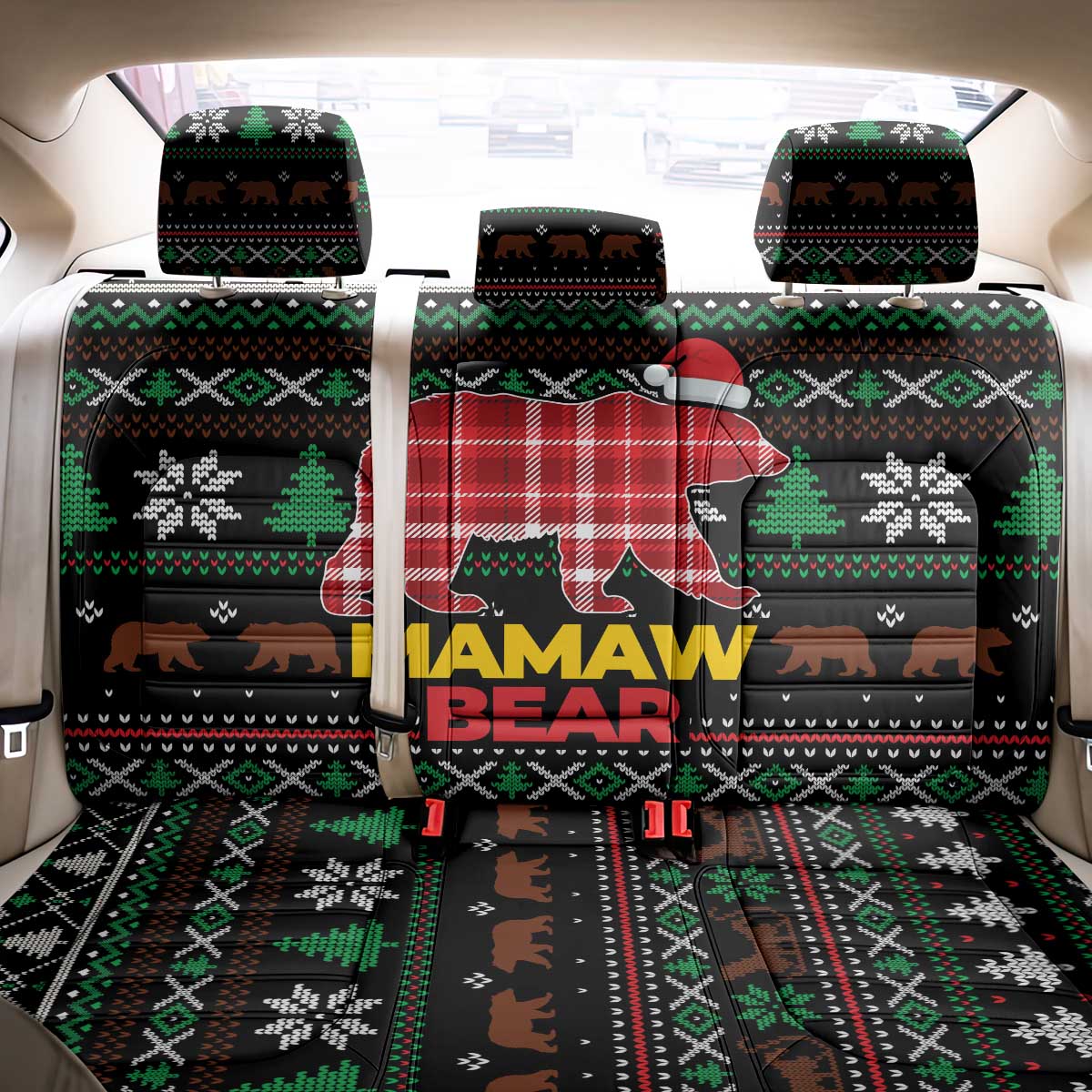 Mamaw Bear Christmas Back Car Seat Cover Xmas Holiday Patterns - Wonder Print Shop