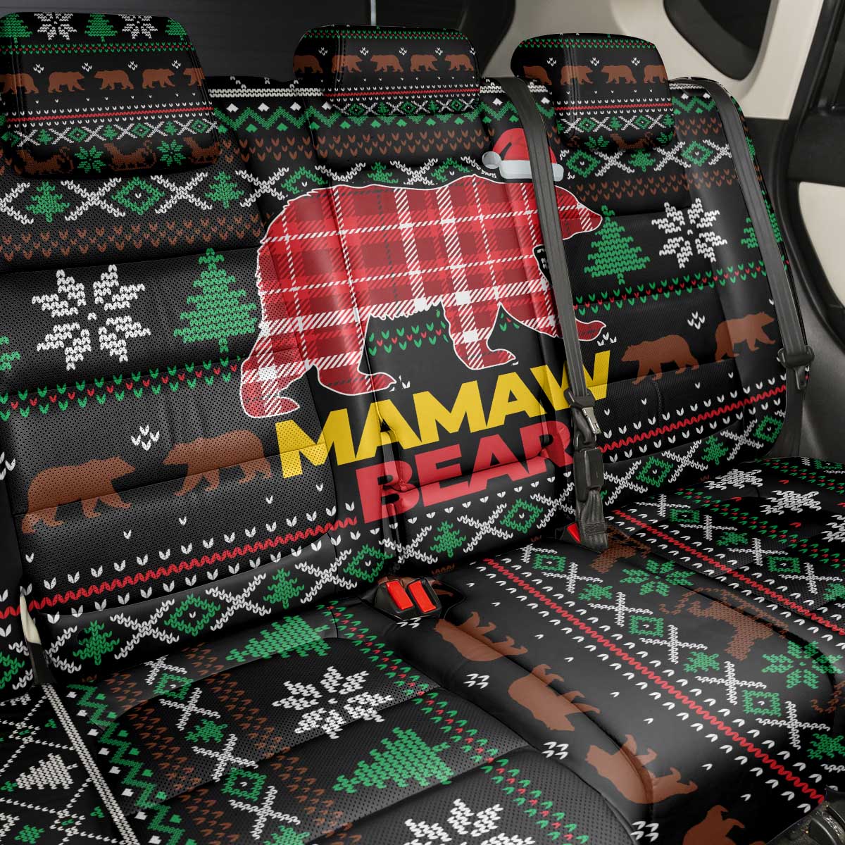 Mamaw Bear Christmas Back Car Seat Cover Xmas Holiday Patterns - Wonder Print Shop