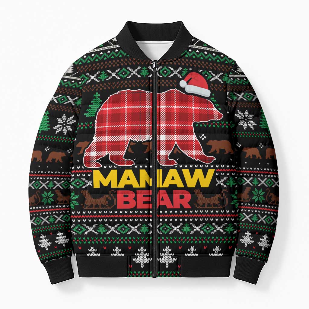 Mamaw Bear Christmas Bomber Puffer Jacket Xmas Holiday Patterns - Wonder Print Shop