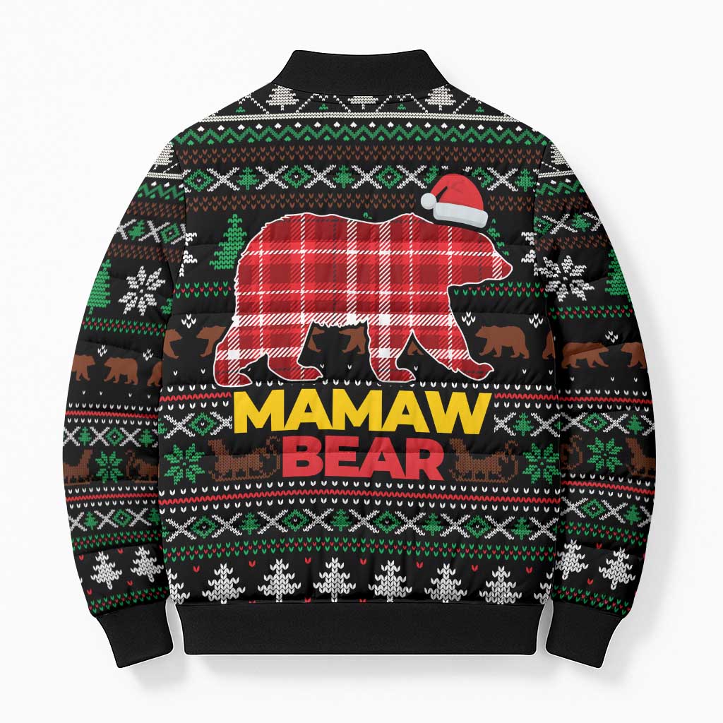 Mamaw Bear Christmas Bomber Puffer Jacket Xmas Holiday Patterns - Wonder Print Shop