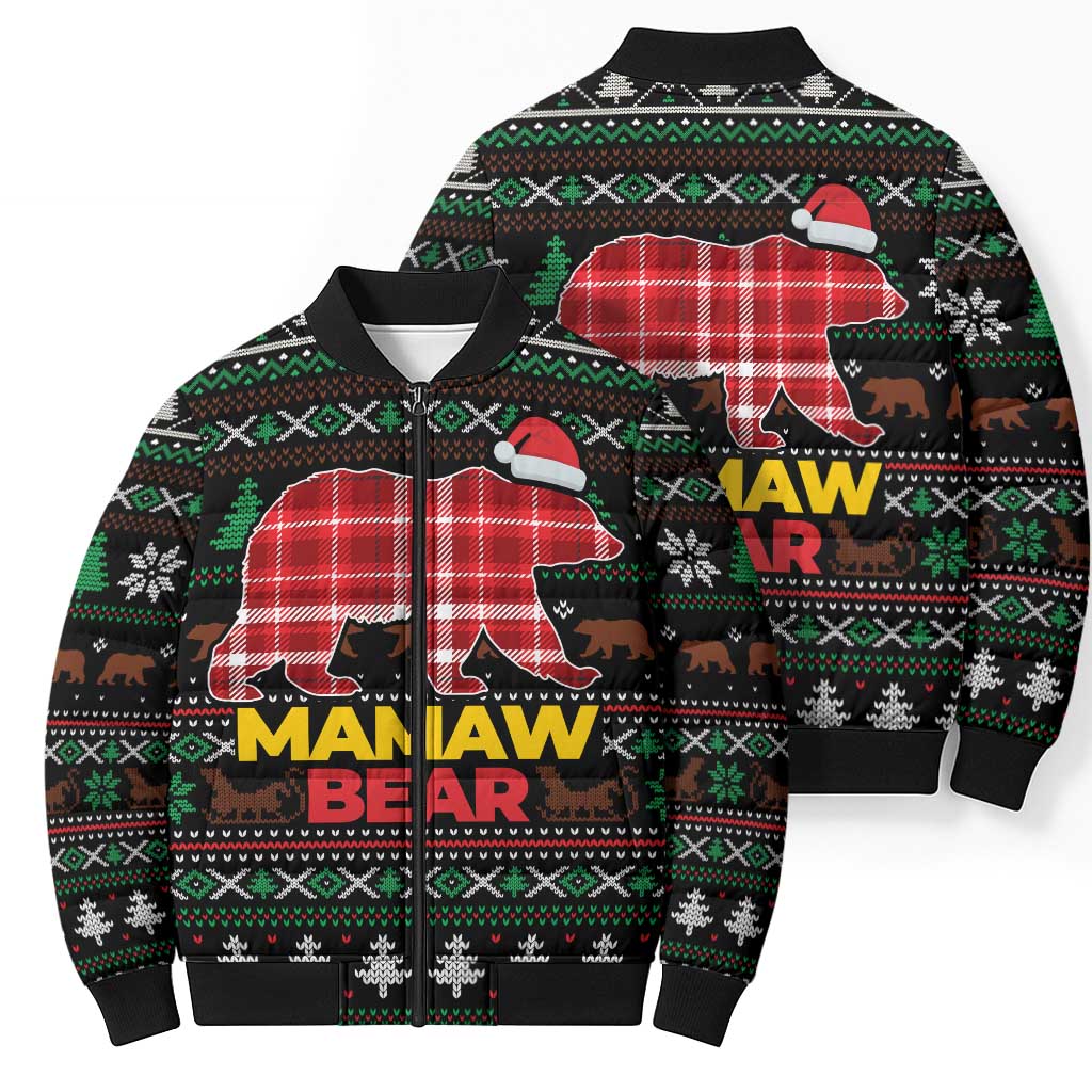 Mamaw Bear Christmas Bomber Puffer Jacket Xmas Holiday Patterns - Wonder Print Shop