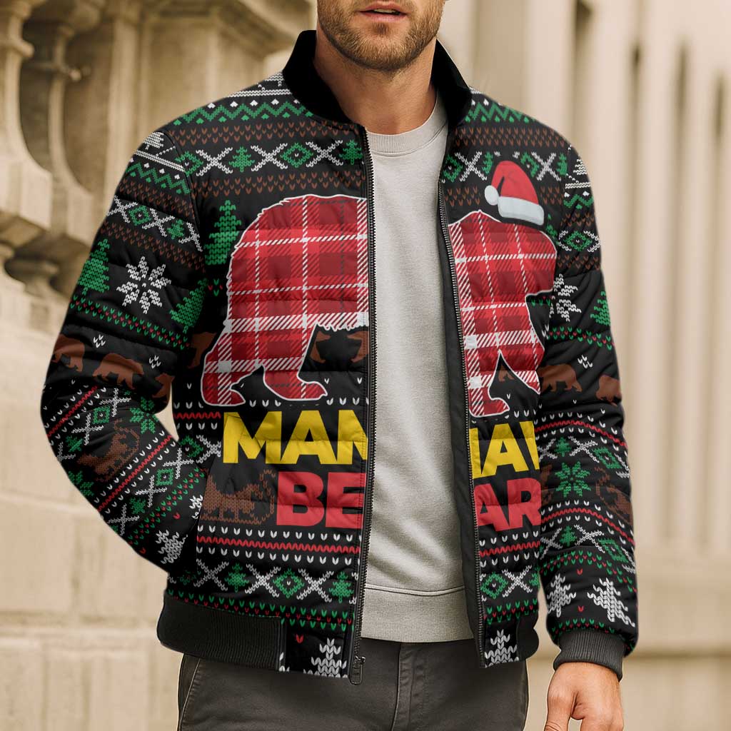 Mamaw Bear Christmas Bomber Puffer Jacket Xmas Holiday Patterns - Wonder Print Shop