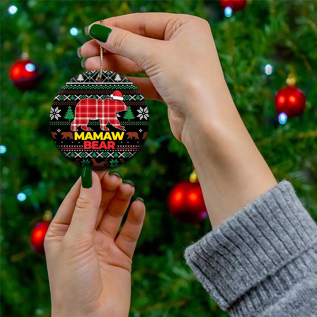 Mamaw Bear Christmas Ceramic Ornament Xmas Holiday Patterns - Wonder Print Shop