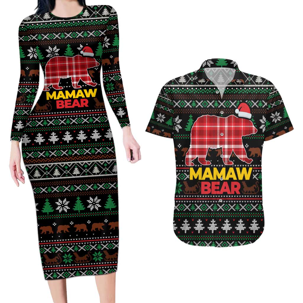 Mamaw Bear Christmas Couples Matching Long Sleeve Bodycon Dress and Hawaiian Shirt Xmas Holiday Patterns - Wonder Print Shop