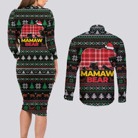 Mamaw Bear Christmas Couples Matching Long Sleeve Bodycon Dress and Long Sleeve Button Shirt Xmas Holiday Patterns - Wonder Print Shop