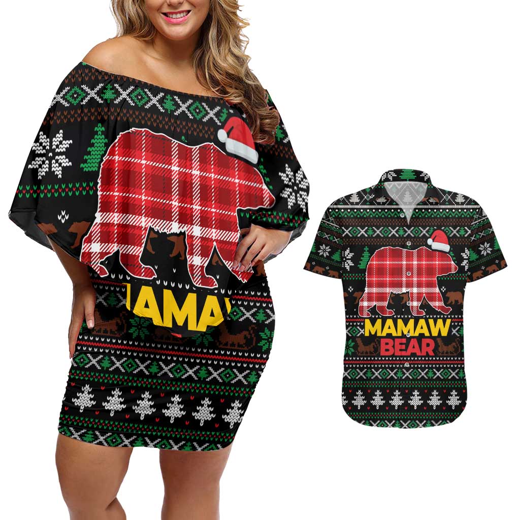 Mamaw Bear Christmas Couples Matching Off Shoulder Short Dress and Hawaiian Shirt Xmas Holiday Patterns - Wonder Print Shop