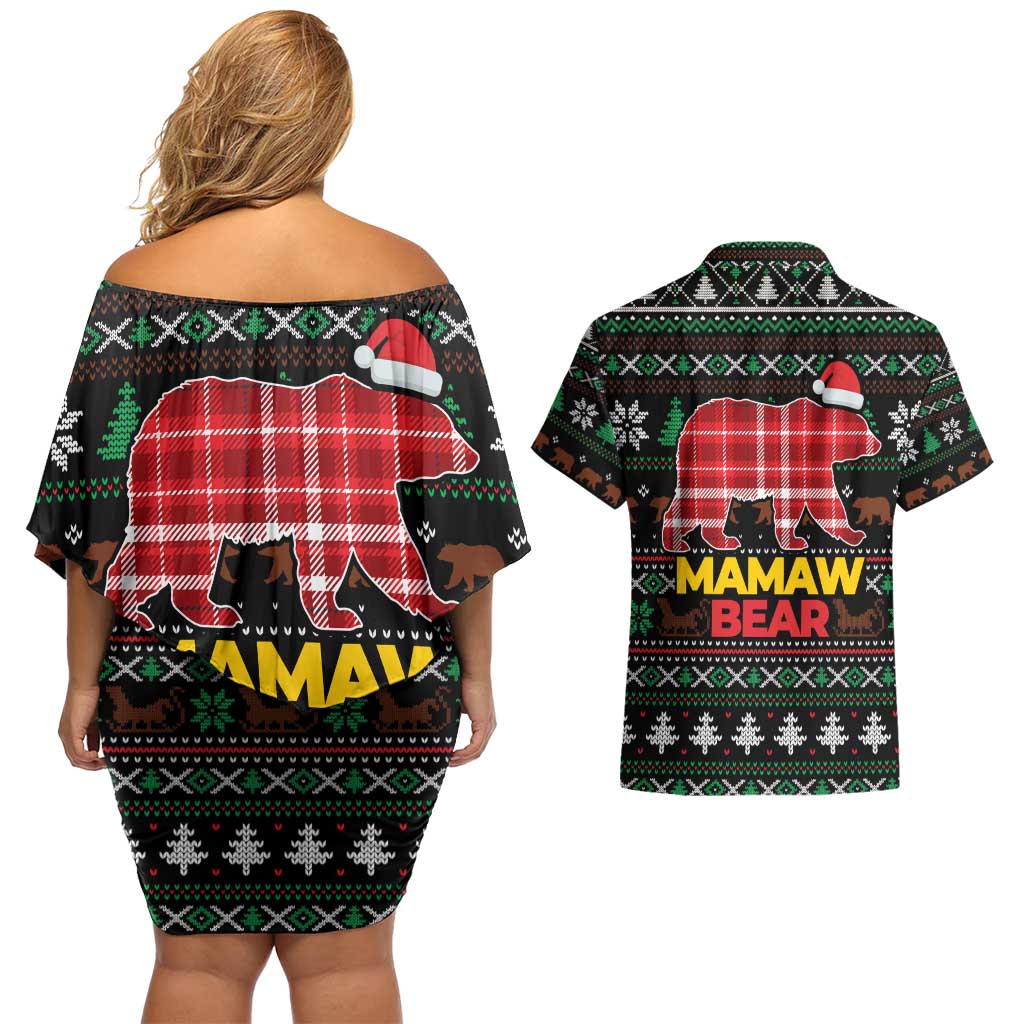 Mamaw Bear Christmas Couples Matching Off Shoulder Short Dress and Hawaiian Shirt Xmas Holiday Patterns - Wonder Print Shop