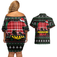 Mamaw Bear Christmas Couples Matching Off Shoulder Short Dress and Hawaiian Shirt Xmas Holiday Patterns - Wonder Print Shop
