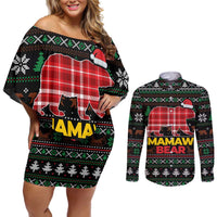 Mamaw Bear Christmas Couples Matching Off Shoulder Short Dress and Long Sleeve Button Shirt Xmas Holiday Patterns - Wonder Print Shop