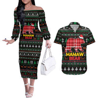 Mamaw Bear Christmas Couples Matching Off The Shoulder Long Sleeve Dress and Hawaiian Shirt Xmas Holiday Patterns - Wonder Print Shop