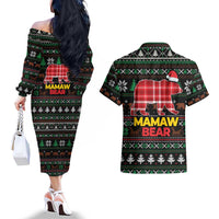 Mamaw Bear Christmas Couples Matching Off The Shoulder Long Sleeve Dress and Hawaiian Shirt Xmas Holiday Patterns - Wonder Print Shop