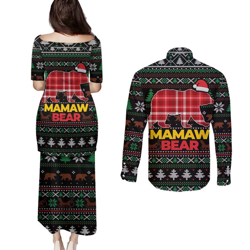 Mamaw Bear Christmas Couples Matching Puletasi and Long Sleeve Button Shirt Xmas Holiday Patterns - Wonder Print Shop
