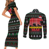 Mamaw Bear Christmas Couples Matching Short Sleeve Bodycon Dress and Long Sleeve Button Shirt Xmas Holiday Patterns - Wonder Print Shop