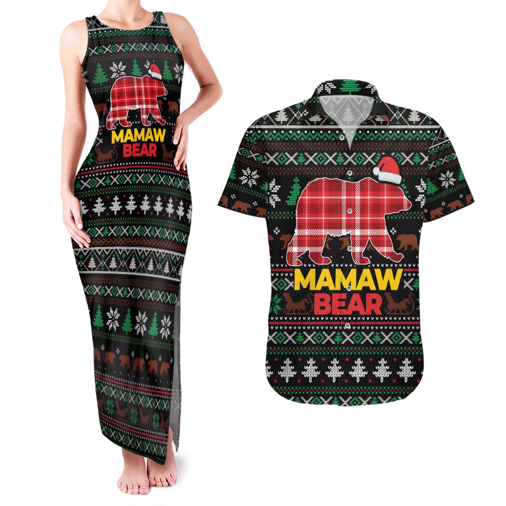 Mamaw Bear Christmas Couples Matching Tank Maxi Dress and Hawaiian Shirt Xmas Holiday Patterns - Wonder Print Shop