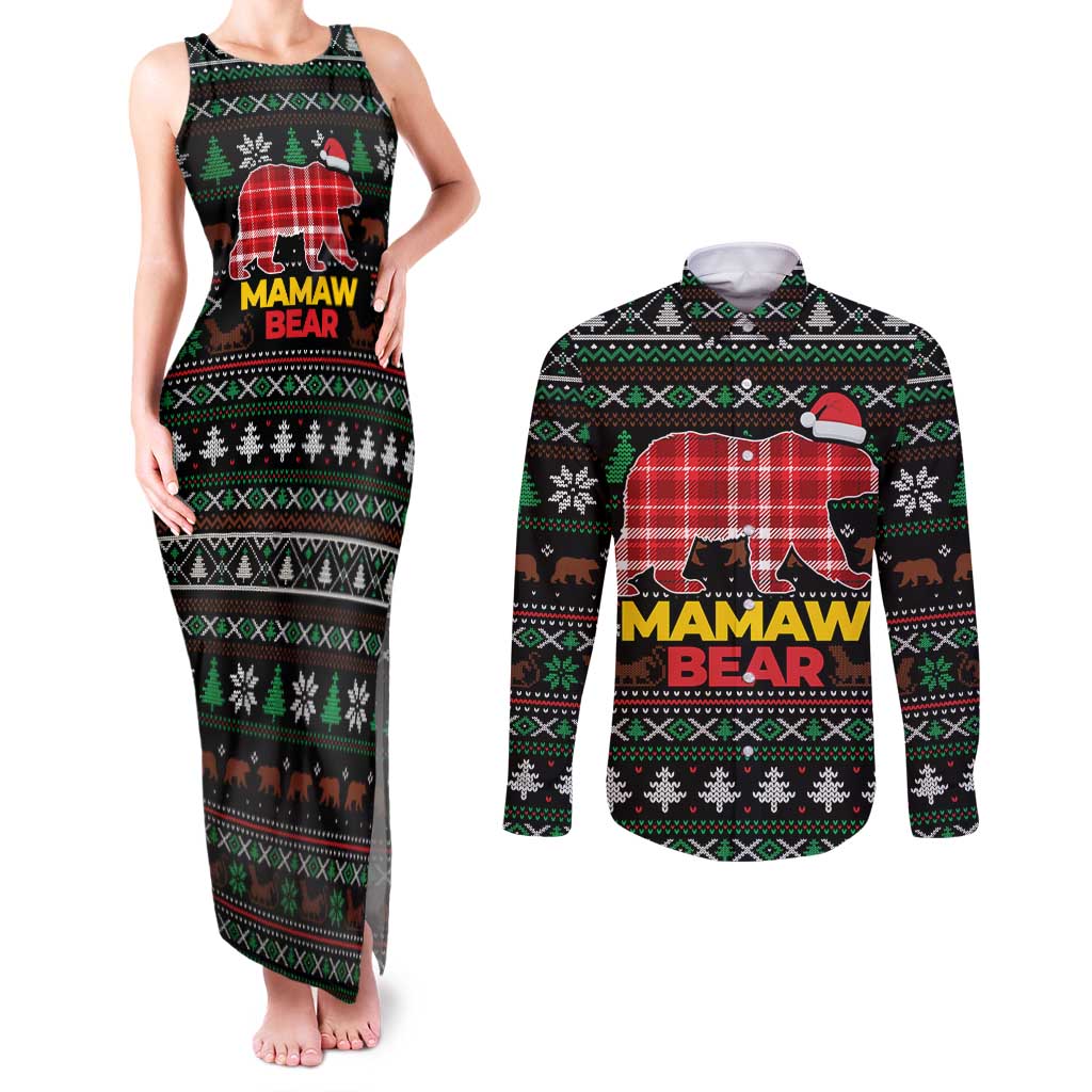 Mamaw Bear Christmas Couples Matching Tank Maxi Dress and Long Sleeve Button Shirt Xmas Holiday Patterns - Wonder Print Shop