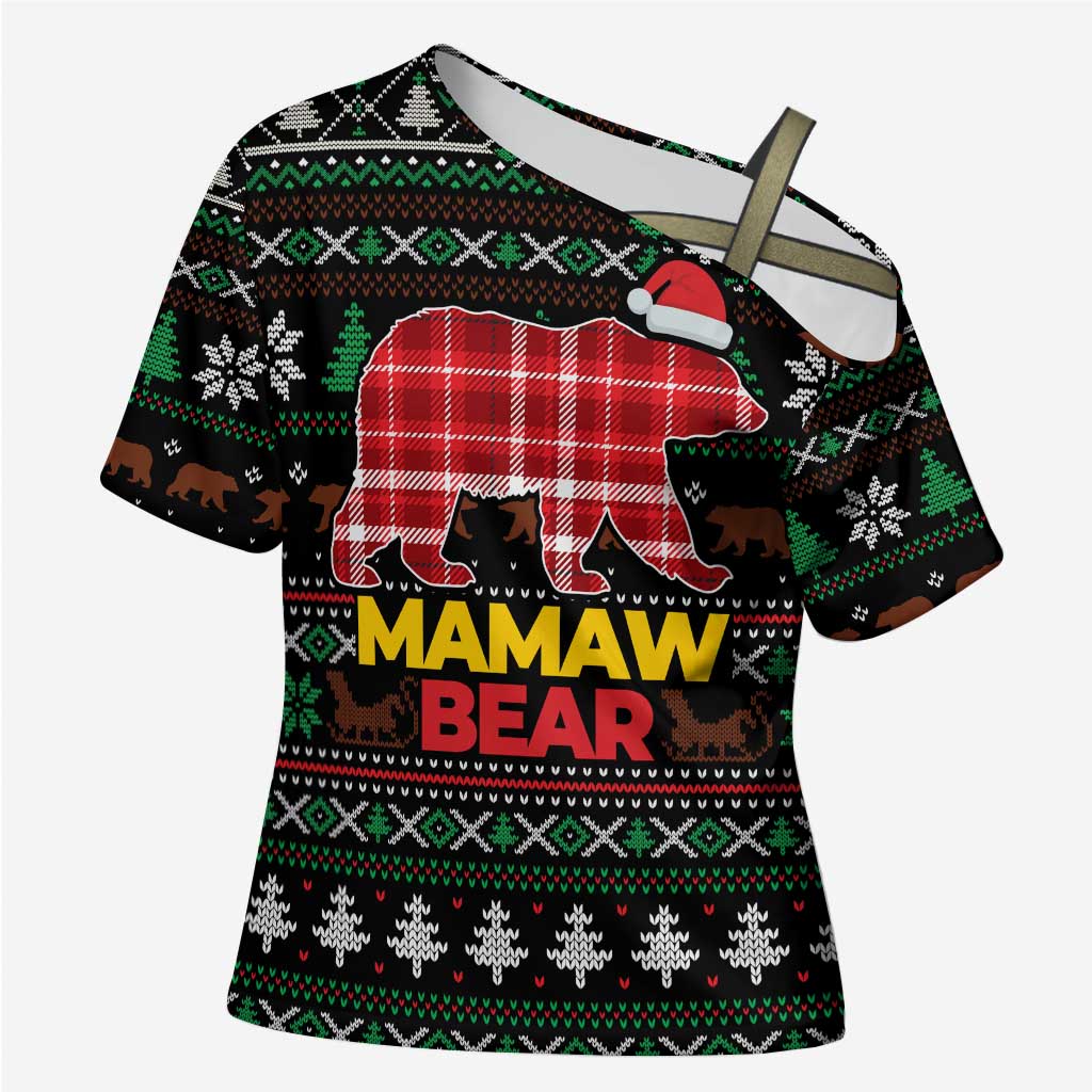Mamaw Bear Christmas Cross Shoulder Shirt Xmas Holiday Patterns - Wonder Print Shop