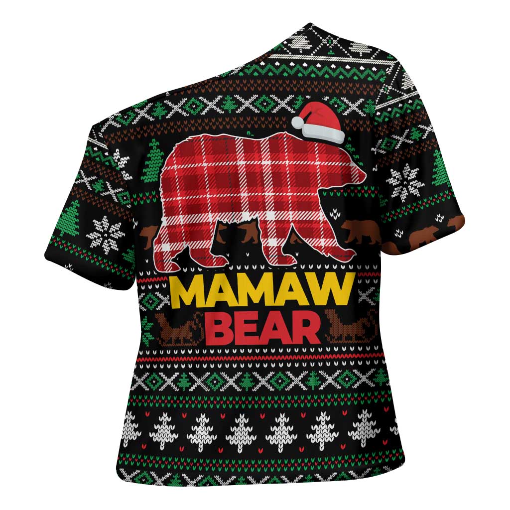 Mamaw Bear Christmas Cross Shoulder Shirt Xmas Holiday Patterns - Wonder Print Shop