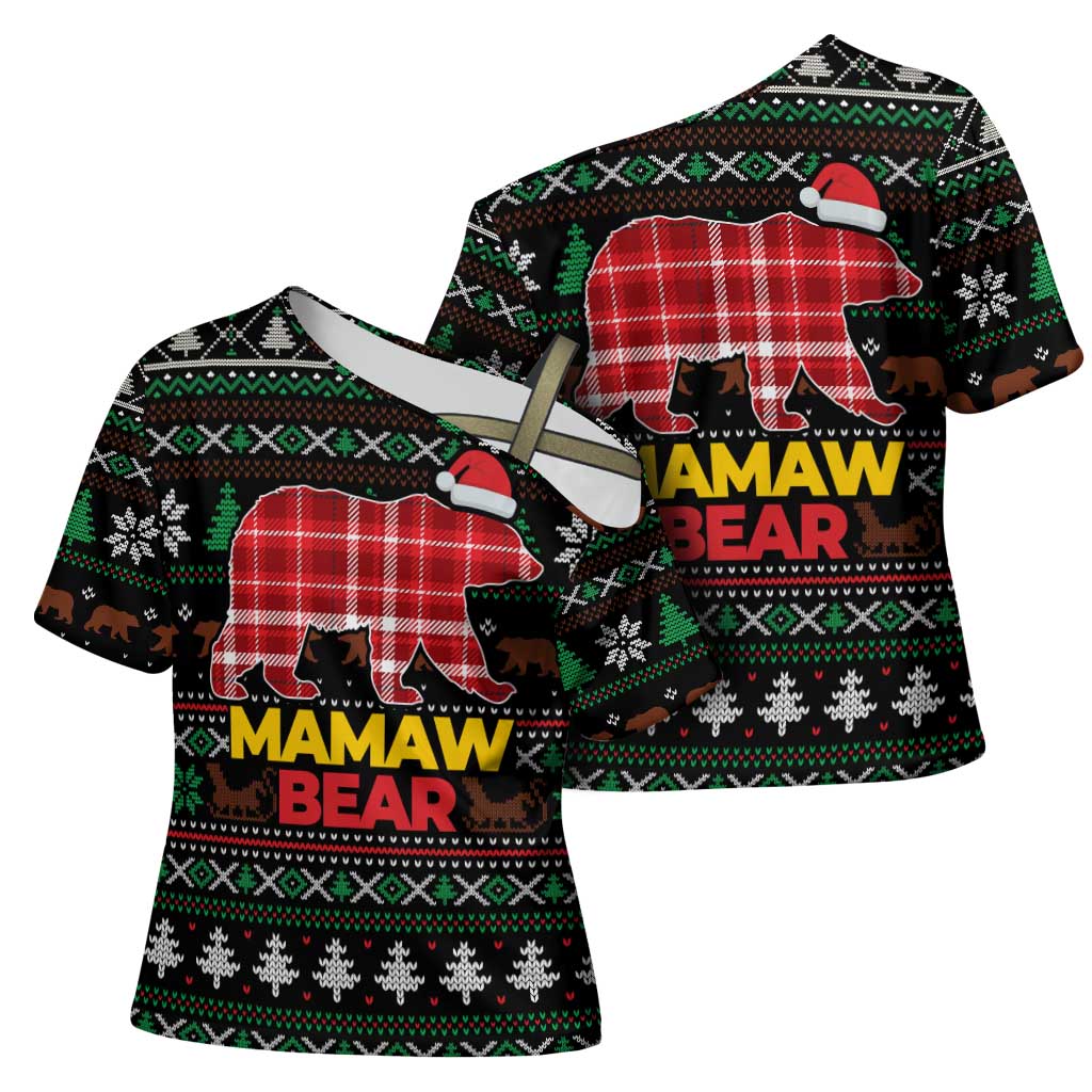 Mamaw Bear Christmas Cross Shoulder Shirt Xmas Holiday Patterns - Wonder Print Shop