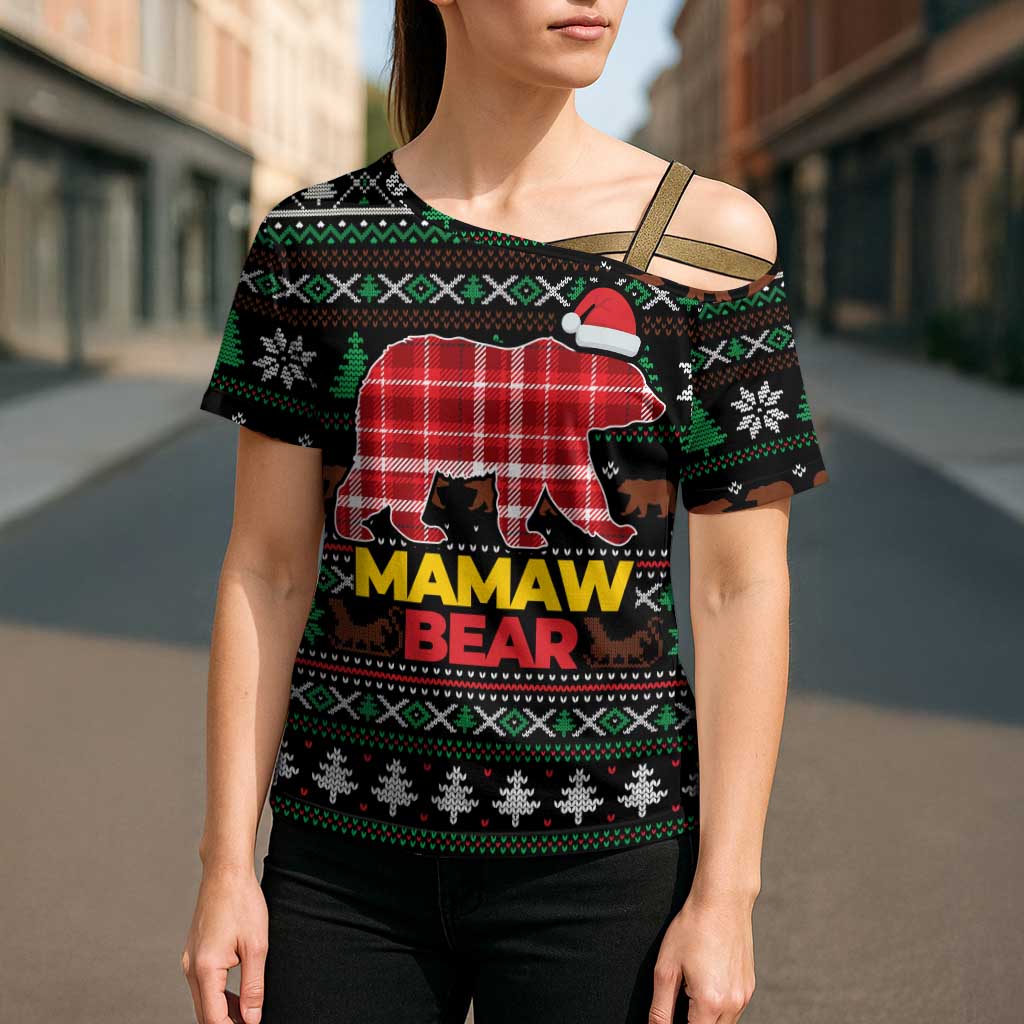Mamaw Bear Christmas Cross Shoulder Shirt Xmas Holiday Patterns - Wonder Print Shop
