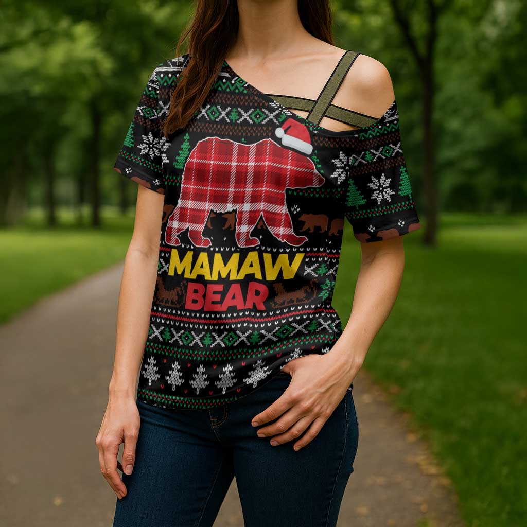 Mamaw Bear Christmas Cross Shoulder Shirt Xmas Holiday Patterns - Wonder Print Shop