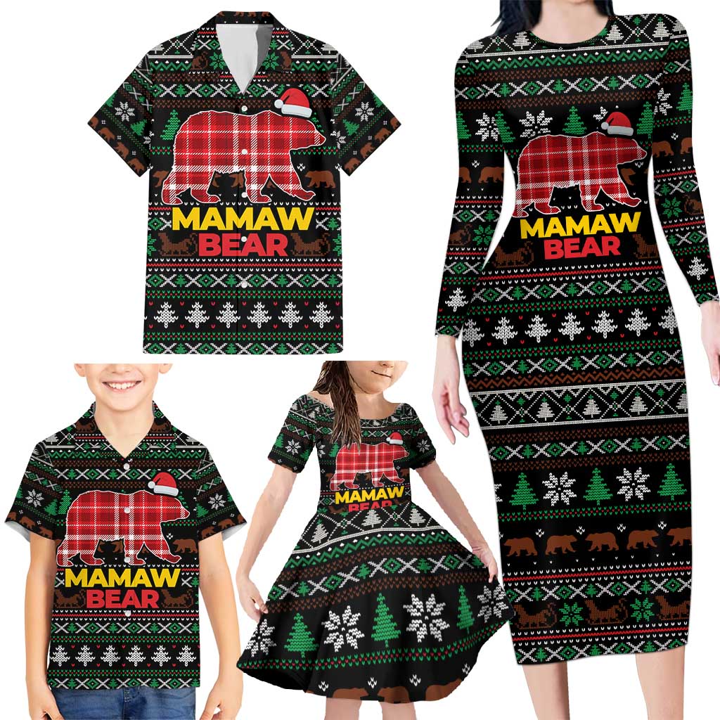 Mamaw Bear Christmas Family Matching Long Sleeve Bodycon Dress and Hawaiian Shirt Xmas Holiday Patterns - Wonder Print Shop