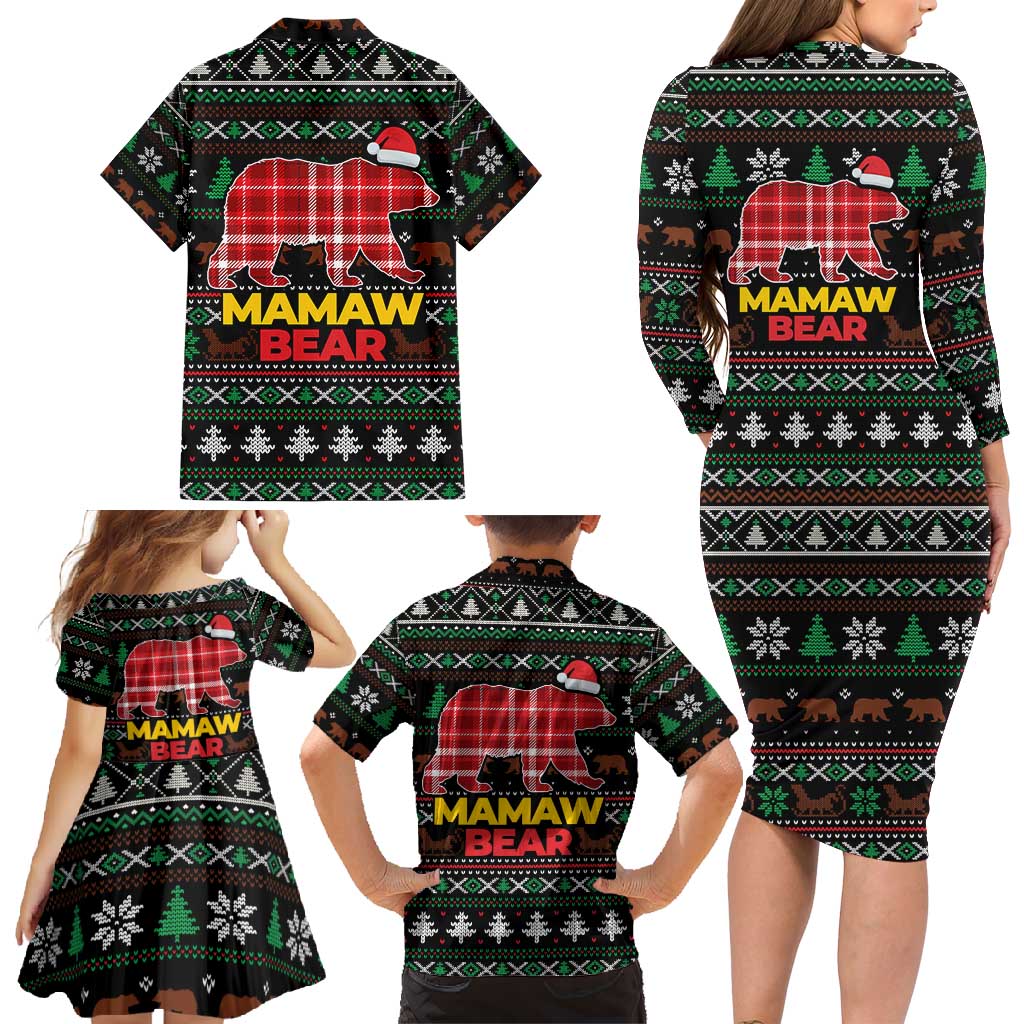Mamaw Bear Christmas Family Matching Long Sleeve Bodycon Dress and Hawaiian Shirt Xmas Holiday Patterns - Wonder Print Shop