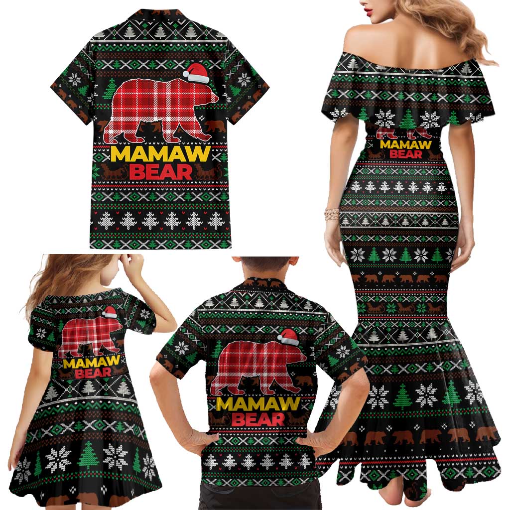 Mamaw Bear Christmas Family Matching Mermaid Dress and Hawaiian Shirt Xmas Holiday Patterns - Wonder Print Shop