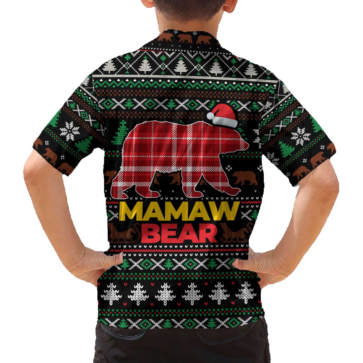 Mamaw Bear Christmas Family Matching Off The Shoulder Long Sleeve Dress and Hawaiian Shirt Xmas Holiday Patterns - Wonder Print Shop