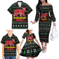 Mamaw Bear Christmas Family Matching Off The Shoulder Long Sleeve Dress and Hawaiian Shirt Xmas Holiday Patterns - Wonder Print Shop
