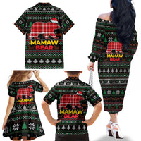 Mamaw Bear Christmas Family Matching Off The Shoulder Long Sleeve Dress and Hawaiian Shirt Xmas Holiday Patterns - Wonder Print Shop