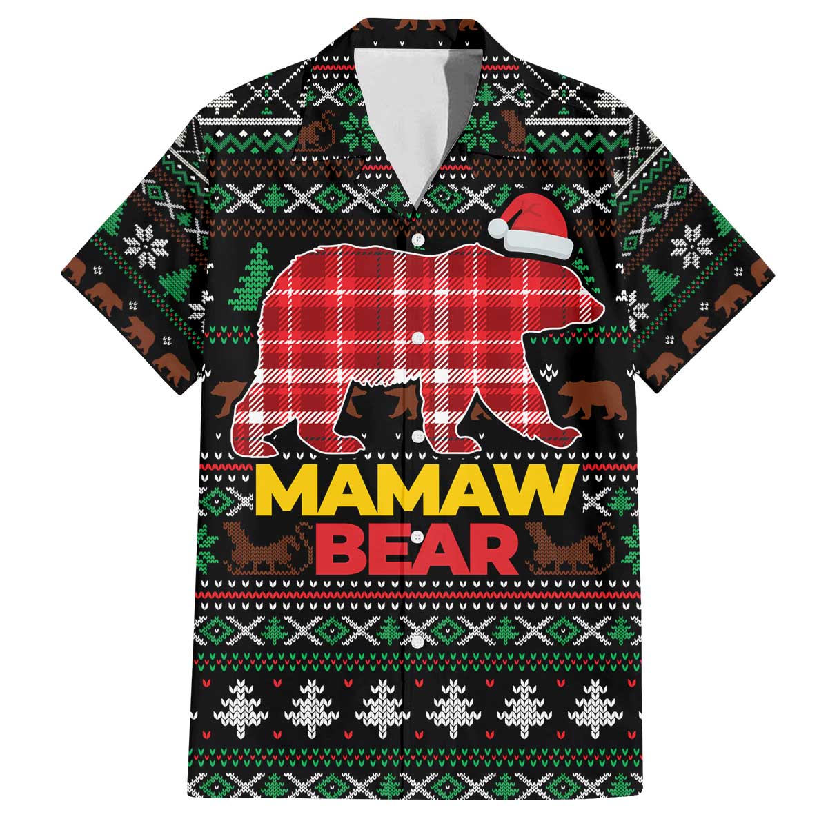Mamaw Bear Christmas Family Matching Off The Shoulder Long Sleeve Dress and Hawaiian Shirt Xmas Holiday Patterns - Wonder Print Shop
