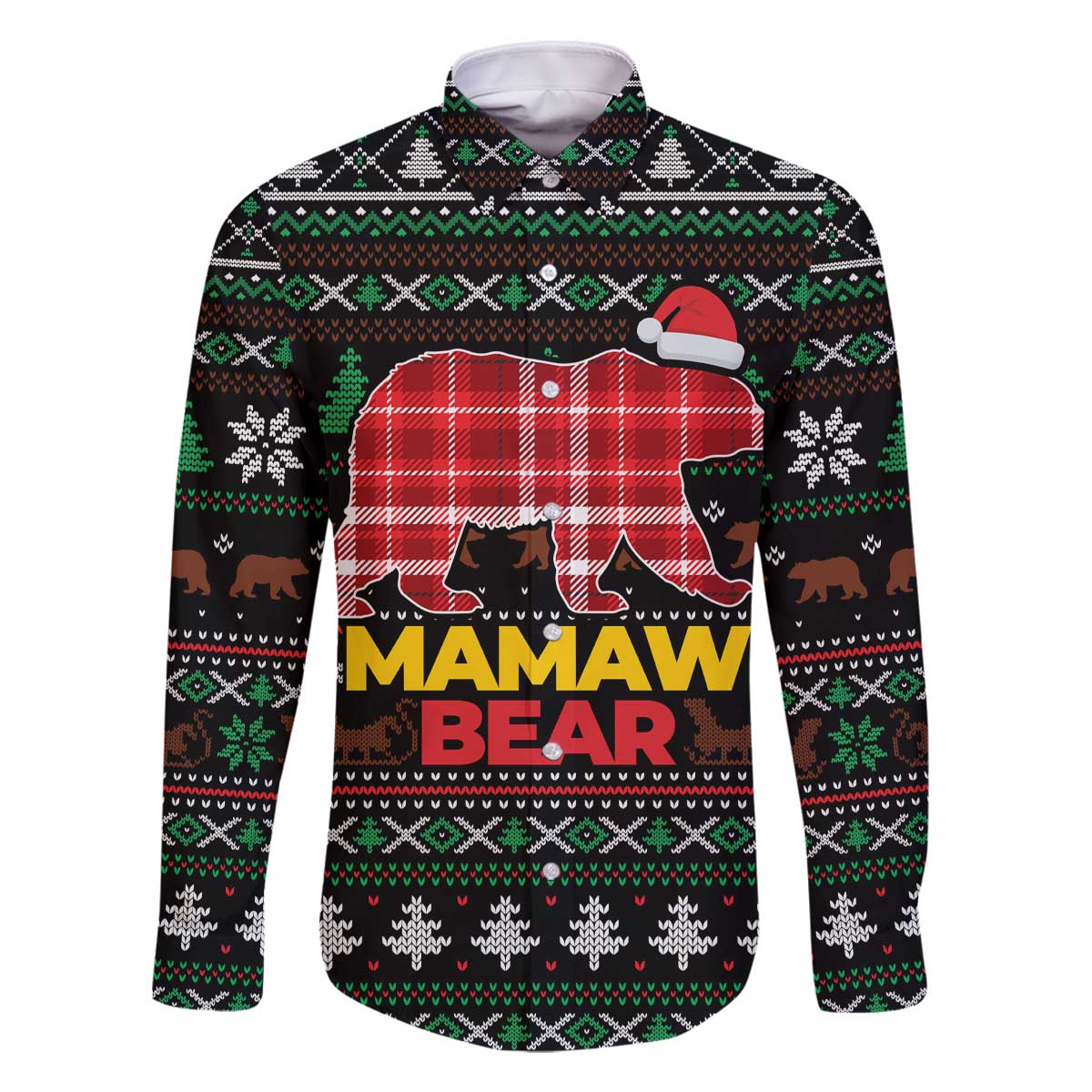 Mamaw Bear Christmas Family Matching Off The Shoulder Long Sleeve Dress and Hawaiian Shirt Xmas Holiday Patterns - Wonder Print Shop