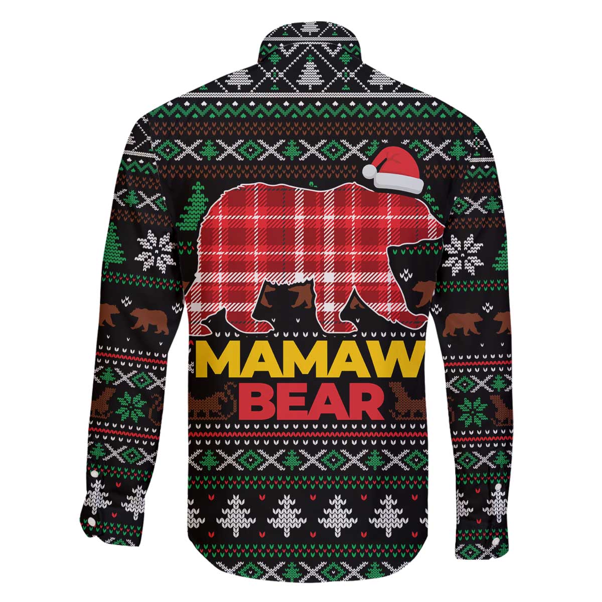 Mamaw Bear Christmas Family Matching Off The Shoulder Long Sleeve Dress and Hawaiian Shirt Xmas Holiday Patterns - Wonder Print Shop