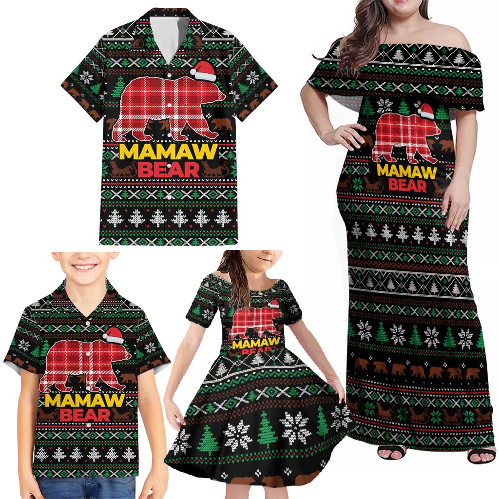 Mamaw Bear Christmas Family Matching Off Shoulder Maxi Dress and Hawaiian Shirt Xmas Holiday Patterns - Wonder Print Shop