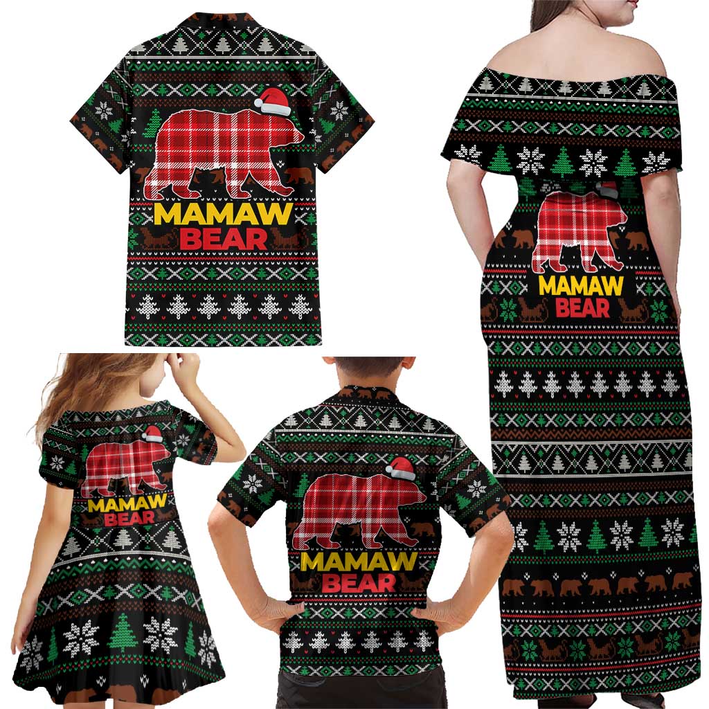 Mamaw Bear Christmas Family Matching Off Shoulder Maxi Dress and Hawaiian Shirt Xmas Holiday Patterns - Wonder Print Shop