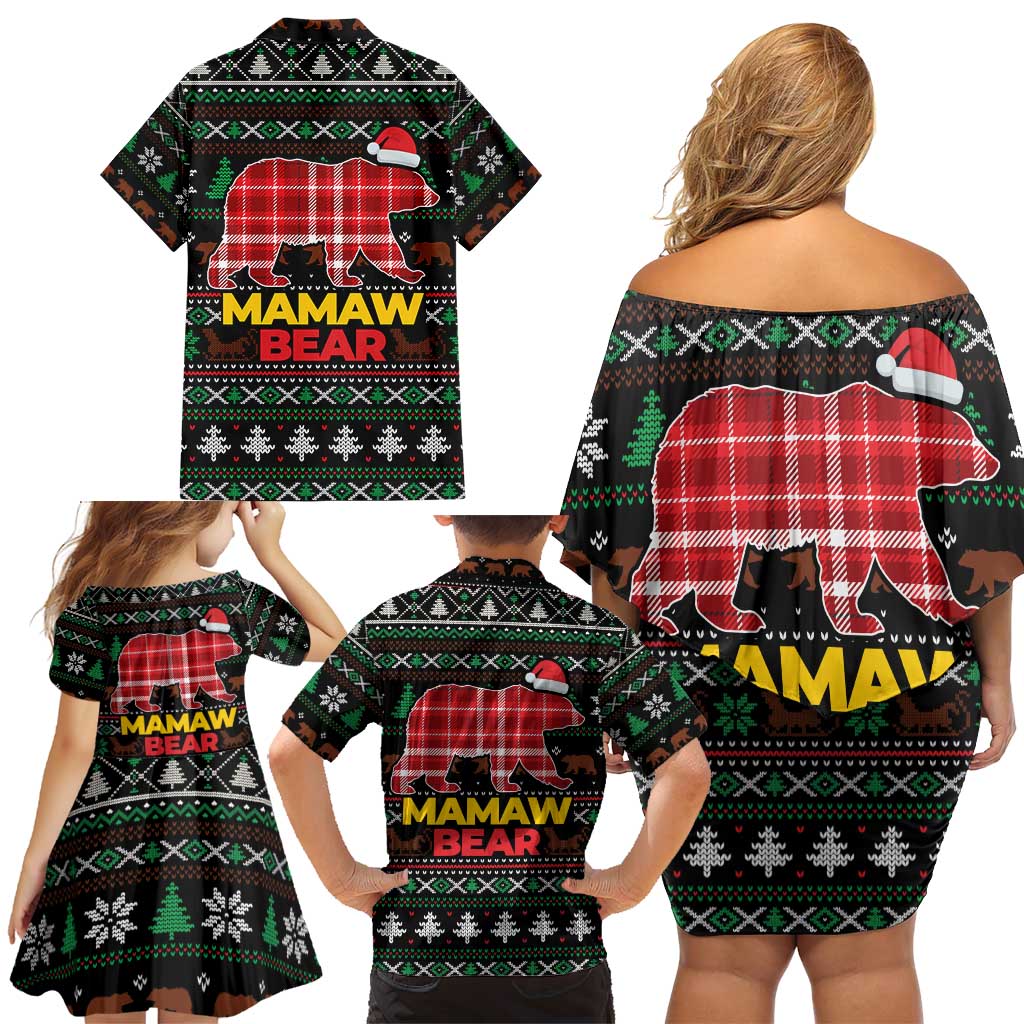 Mamaw Bear Christmas Family Matching Off Shoulder Short Dress and Hawaiian Shirt Xmas Holiday Patterns - Wonder Print Shop