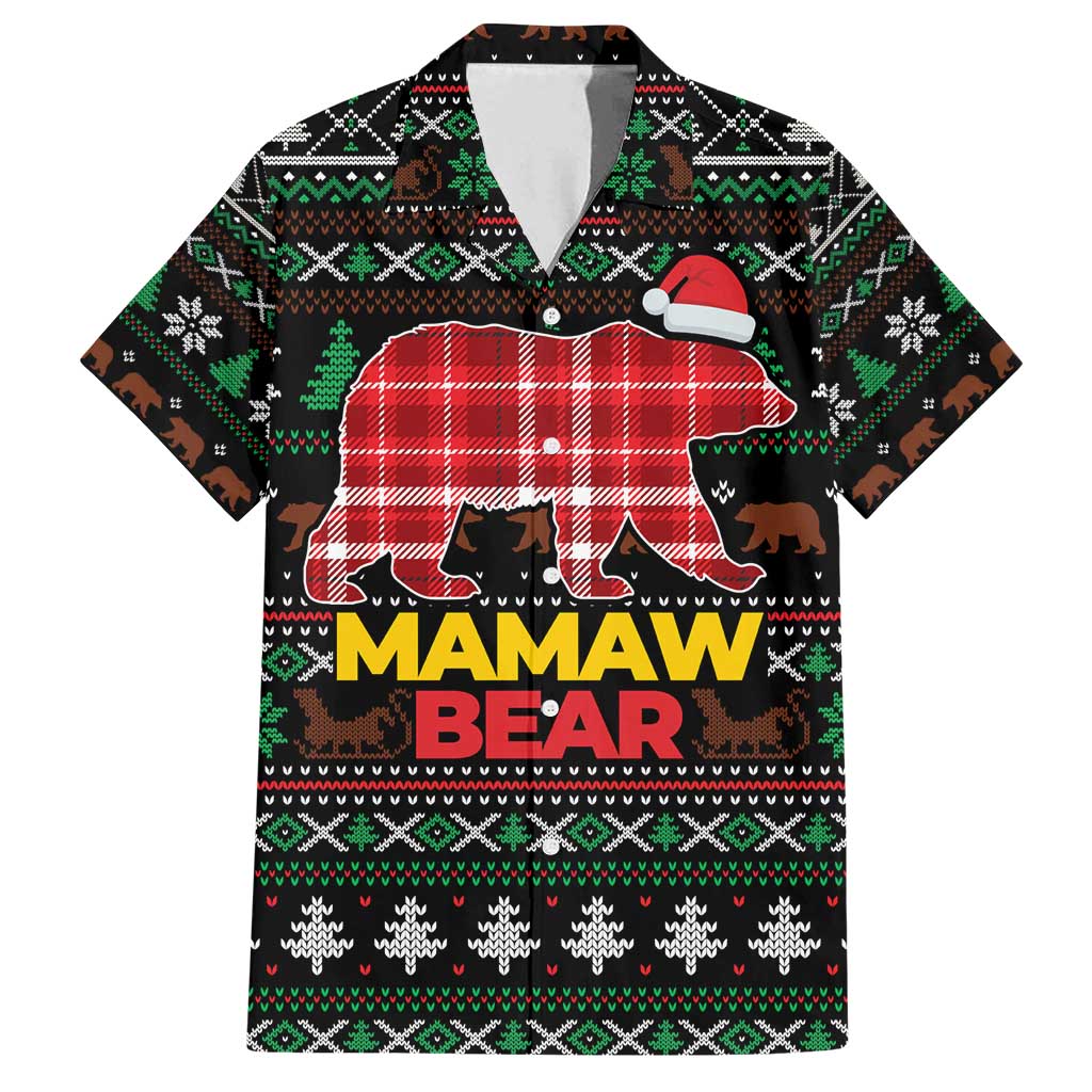 Mamaw Bear Christmas Family Matching Off Shoulder Short Dress and Hawaiian Shirt Xmas Holiday Patterns - Wonder Print Shop
