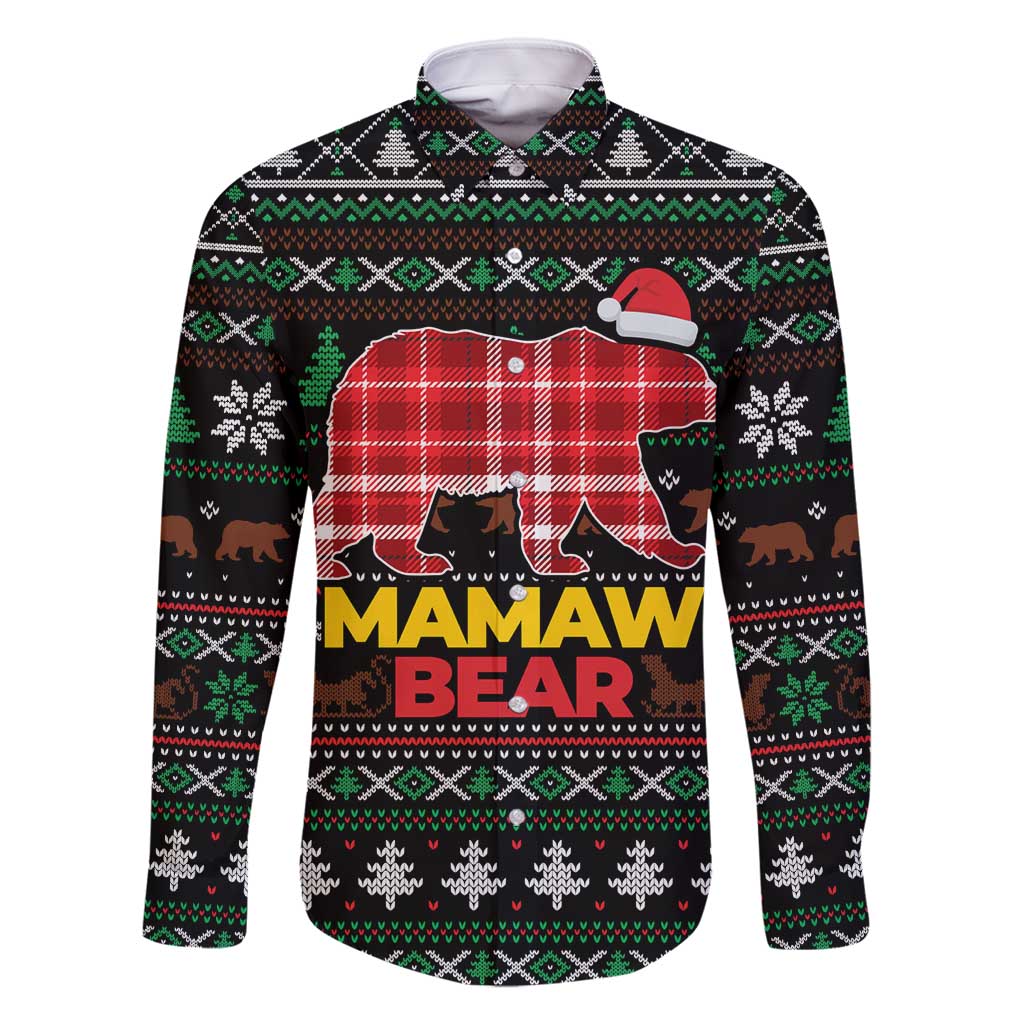Mamaw Bear Christmas Family Matching Off Shoulder Short Dress and Hawaiian Shirt Xmas Holiday Patterns - Wonder Print Shop