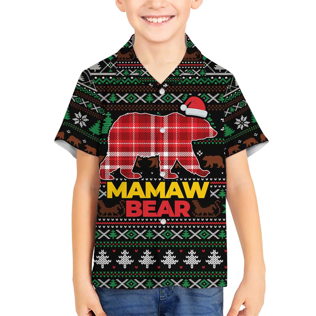 Mamaw Bear Christmas Family Matching Off Shoulder Short Dress and Hawaiian Shirt Xmas Holiday Patterns - Wonder Print Shop