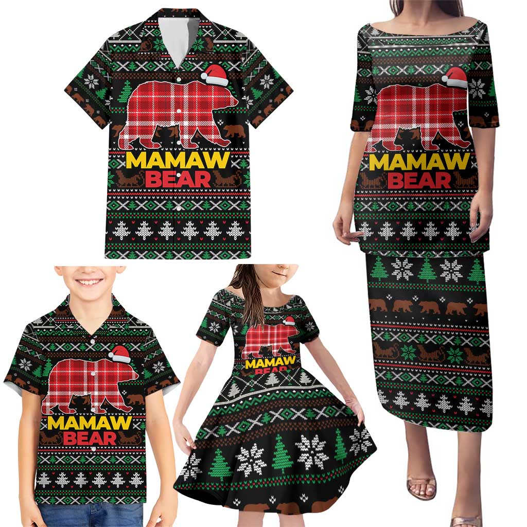 Mamaw Bear Christmas Family Matching Puletasi and Hawaiian Shirt Xmas Holiday Patterns - Wonder Print Shop