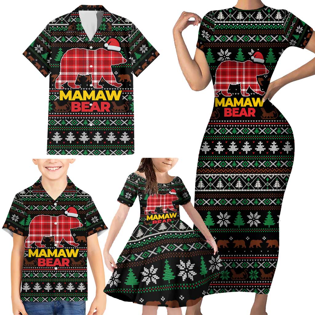 Mamaw Bear Christmas Family Matching Short Sleeve Bodycon Dress and Hawaiian Shirt Xmas Holiday Patterns - Wonder Print Shop