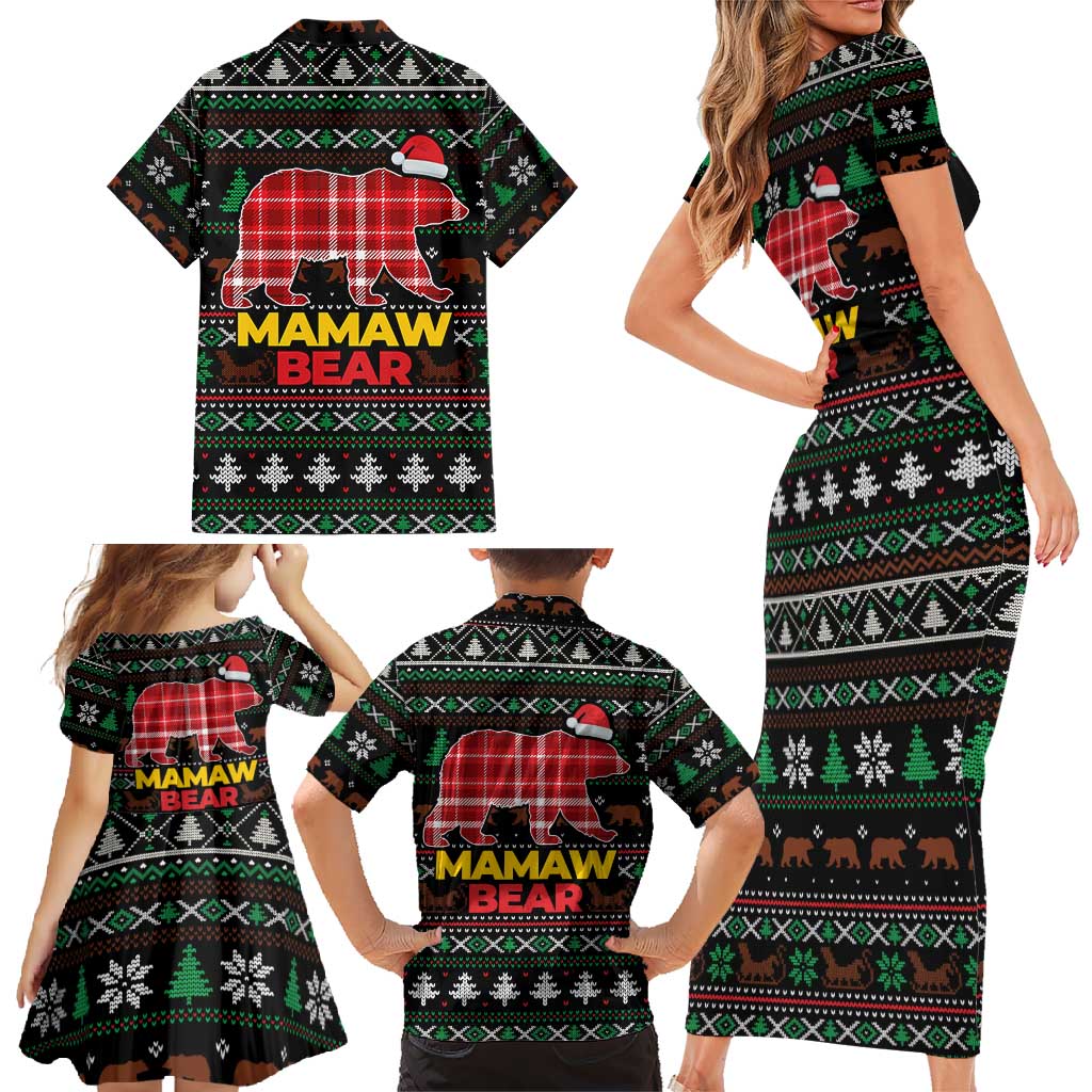 Mamaw Bear Christmas Family Matching Short Sleeve Bodycon Dress and Hawaiian Shirt Xmas Holiday Patterns - Wonder Print Shop