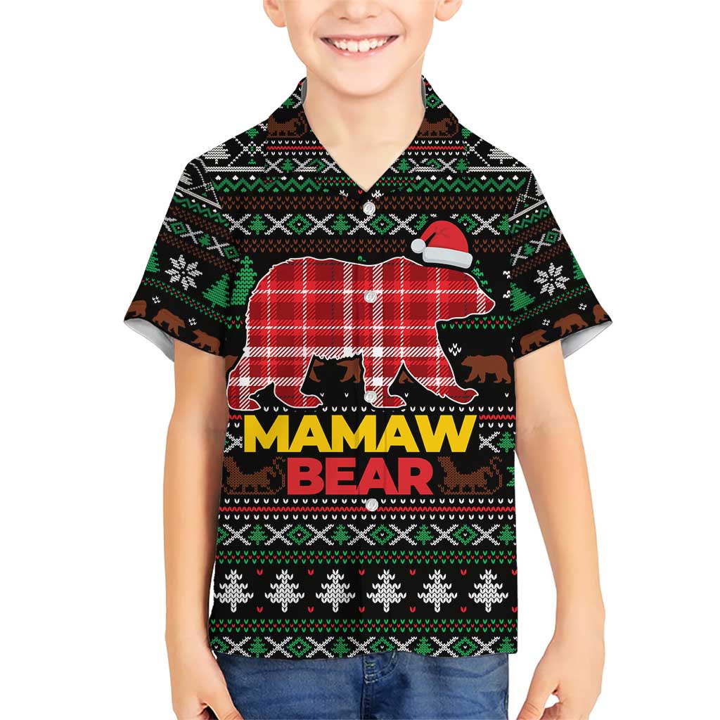 Mamaw Bear Christmas Family Matching Short Sleeve Bodycon Dress and Hawaiian Shirt Xmas Holiday Patterns - Wonder Print Shop