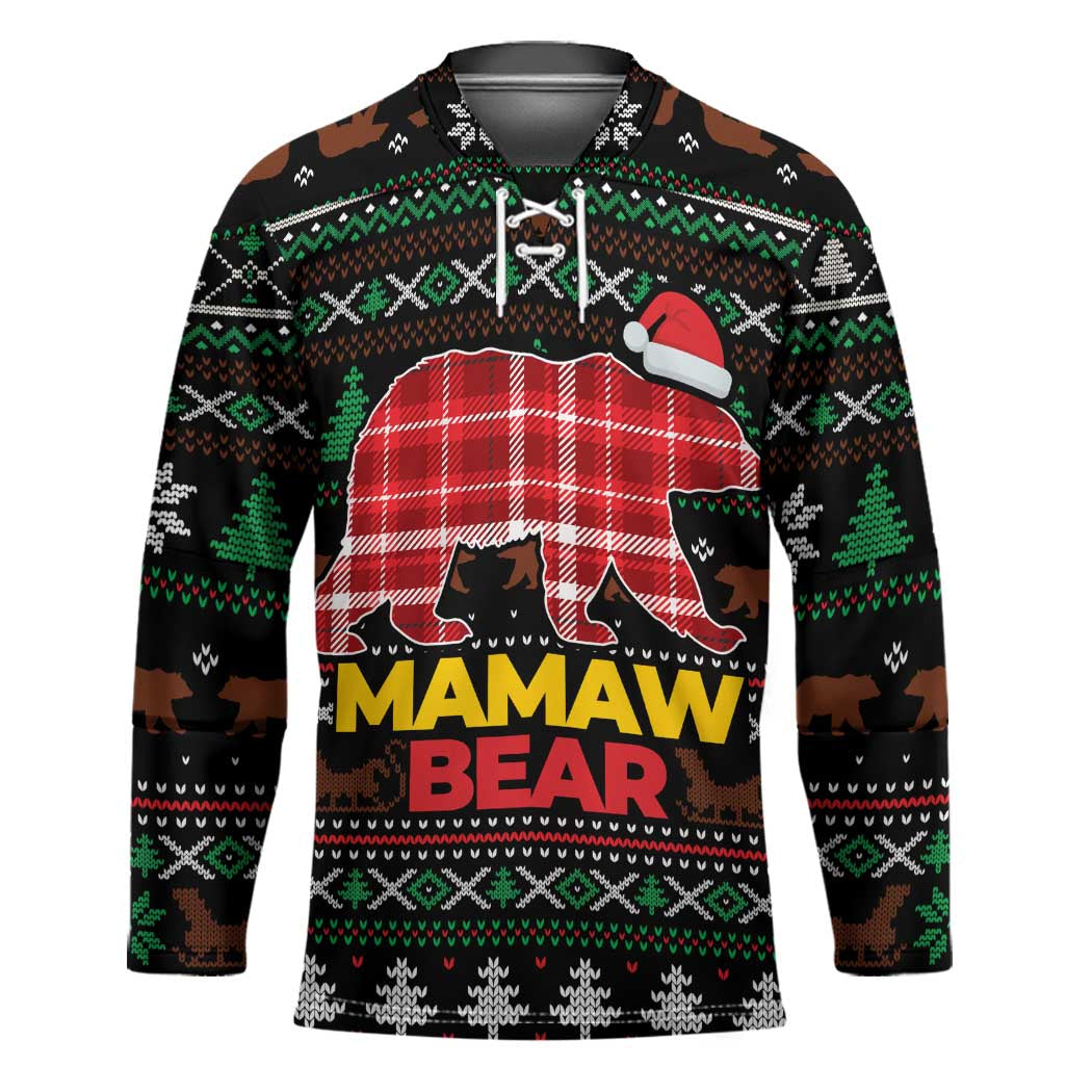 Mamaw Bear Christmas Hockey Jersey Xmas Holiday Patterns - Wonder Print Shop
