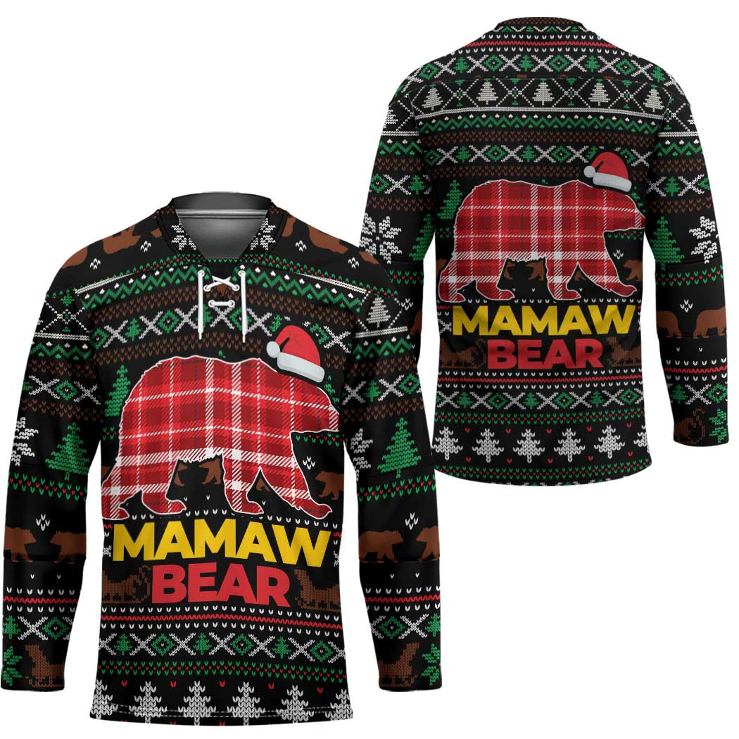 Mamaw Bear Christmas Hockey Jersey Xmas Holiday Patterns - Wonder Print Shop