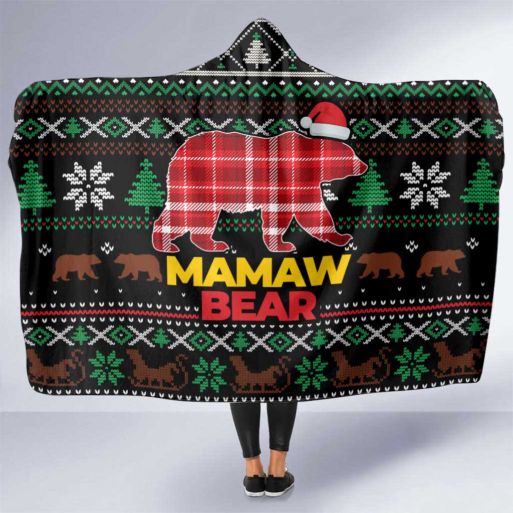 Mamaw Bear Christmas Hooded Blanket Xmas Holiday Patterns - Wonder Print Shop
