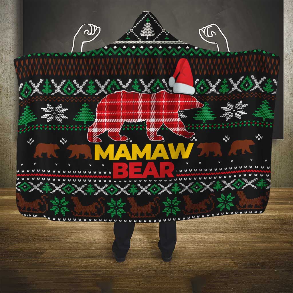 Mamaw Bear Christmas Hooded Blanket Xmas Holiday Patterns - Wonder Print Shop