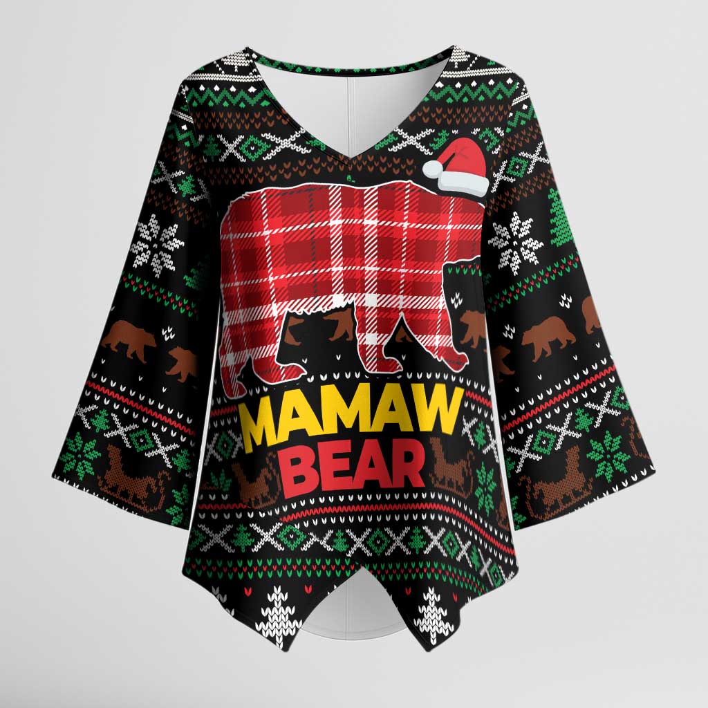 Mamaw Bear Christmas Kimono Sleeve Blouse Xmas Holiday Patterns - Wonder Print Shop