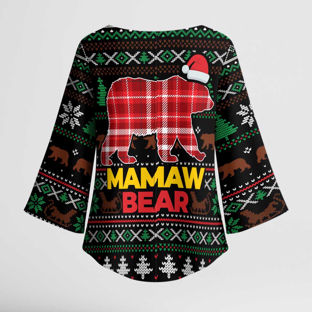 Mamaw Bear Christmas Kimono Sleeve Blouse Xmas Holiday Patterns - Wonder Print Shop
