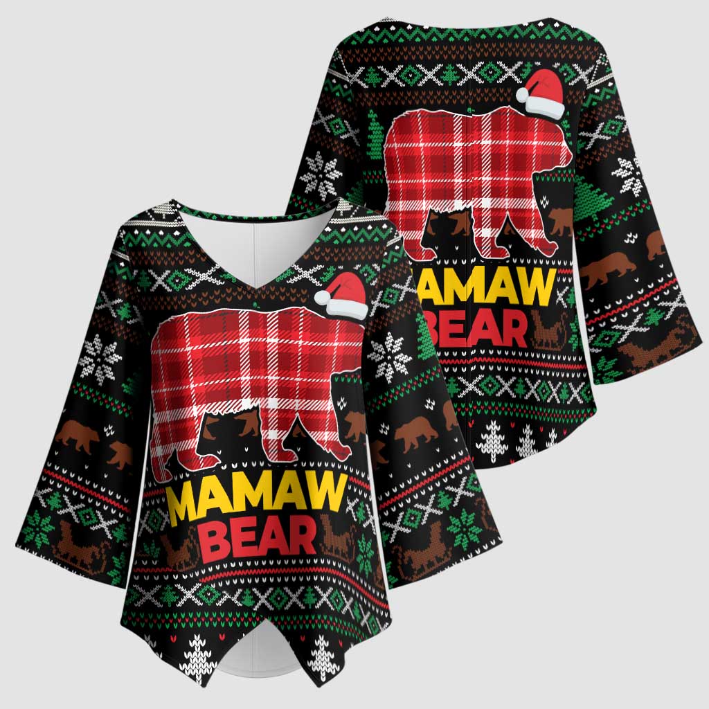 Mamaw Bear Christmas Kimono Sleeve Blouse Xmas Holiday Patterns - Wonder Print Shop